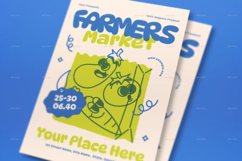 Blue Cartoon Farmers Market Flyer Set Farmers Market Flyer, Cycle Food, Food Campaign, Cycling Food, Crochet Workshop, Blue Cartoon, Organic Market, Album Art Design, Mental Health And Wellbeing