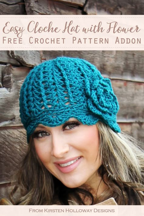 Crochet Hat Flowers Free Pattern, Cloche Crochet Hat Pattern Free, Crochet Hat Embellishments, Cute Crochet Hats For Women, Crochet Beanie With Flower, Summer Beanie Crochet, Crocheted Hats For Women, Crochet Winter Hat Free Pattern Women, Crochet Flower For Hat