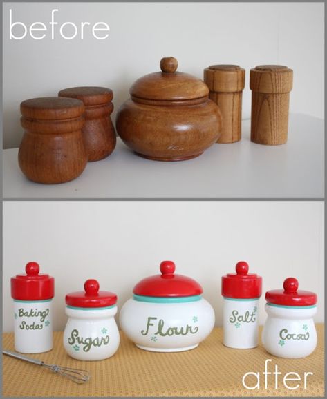 play kitchen canisters-trash to treasure – Craftiness Is Not Optional Diy Kitchenette, Diy Canisters, Play Bakery, Diy Kids Kitchen, Food Canisters, Play Kitchens, Kids Play Kitchen, Diy Play Kitchen, Play Furniture