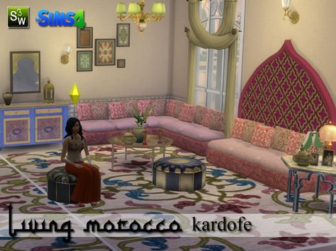 kardofe_Living Morocco Moroccan Apartment, Moroccan Couch, Arabic Living Room, Moroccan Houses, Spiritual Witchcraft, Arabic Decor, Moroccan Furniture, Muslim Family, Sims 4 Cc Furniture