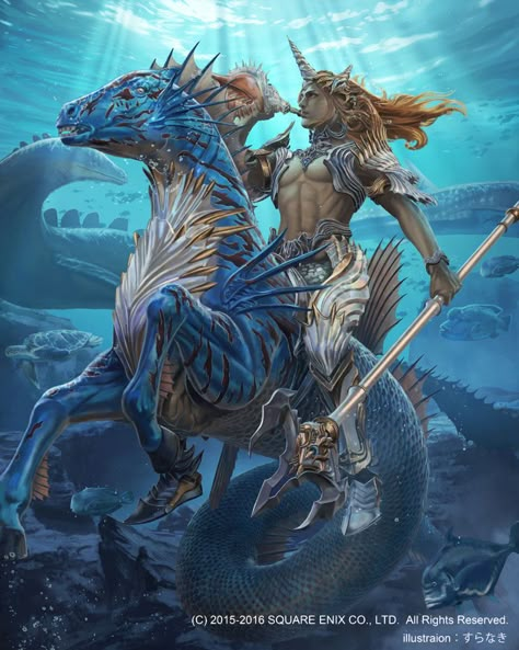 Triton illustration from Mobius Final Fantasy #art #illustration #artwork #gaming #videogames #gamer Mobius Final Fantasy, Creature Marine, Arte Monster High, Fantasy Mermaids, Final Fantasy Art, Mermaids And Mermen, Fantasy Races, Mythical Creatures Art, Mythological Creatures