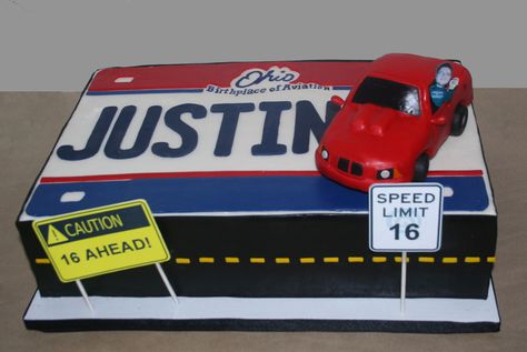 16Th Birthday Cake Car And Driving Themed Car Made From Rkts Photo And Signs Were Printed Ohio Logo Hand Painted All Other Decorations 16th... Icing Flavors, Boys 16th Birthday Cake, Sweet 16 For Boys, Cake Car, 16th Birthday Cake, Boy 16th Birthday, Suprise Birthday, Sweet 16 Birthday Gifts, 17 Birthday Cake