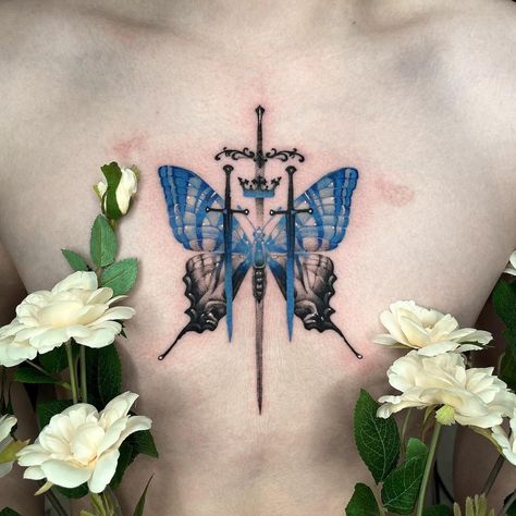 Blue Tattoos, Blue Ink Tattoos, Blue Butterfly Tattoo, Throat Tattoo, Minimal Tattoo Design, Cute Tats, Blue Tattoo, Egyptian Tattoo, Tattoo Desings