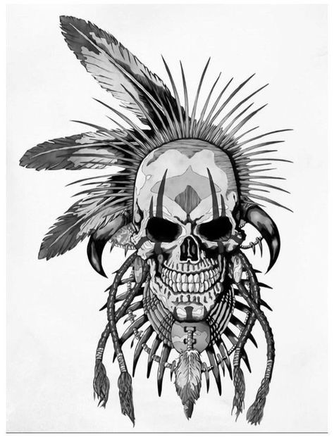 Indian Warrior Tattoo For Men, Metis Tattoos, Chief Skull Tattoo, Skull With Feathers Tattoo, Cherokee Indian Tattoos For Men, American Indian Tattoos For Men, Lion Headdress Tattoo, Skull Headdress Tattoo, Native American Skull Tattoo