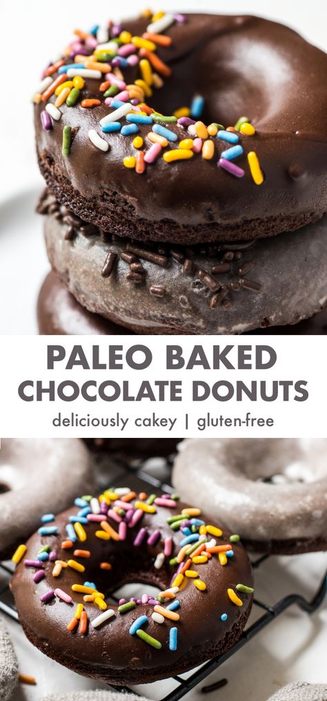 Dairy Free Donuts, Chocolate Donuts Baked, Macro Recipes, Healthy Donuts, Baked Donut Recipes, Chocolate Frosting Recipes, Donut Recipe, Paleo Baking, Paleo Sweets