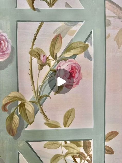 Lucinda Oakes on Instagram: "I’ve been painting climbing roses in the studio this week and longing for warm summer days. 

#paintingroses
#handpaintedwallcovering
#muraloncanvas
#bespokemural
#bespokewallpaper
#rosesontrellis
#climbingrosepainting
#muralartist" Climbing Roses, April 26, Rose Painting, Mural Art, In The Studio, The Studio, Summer Days, Climbing, Roses