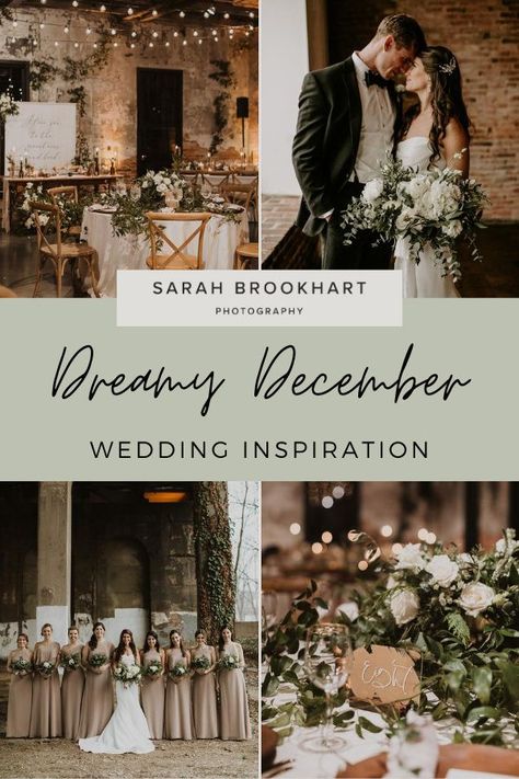 Dreamy December wedding inspiration from Kate December 1st Wedding, Intimate December Wedding, Non Christmas Winter Wedding, Taupe Winter Wedding, Home Winter Wedding, Evergreen Theme Wedding, Classy December Wedding, December Boho Wedding, Pine Color Wedding