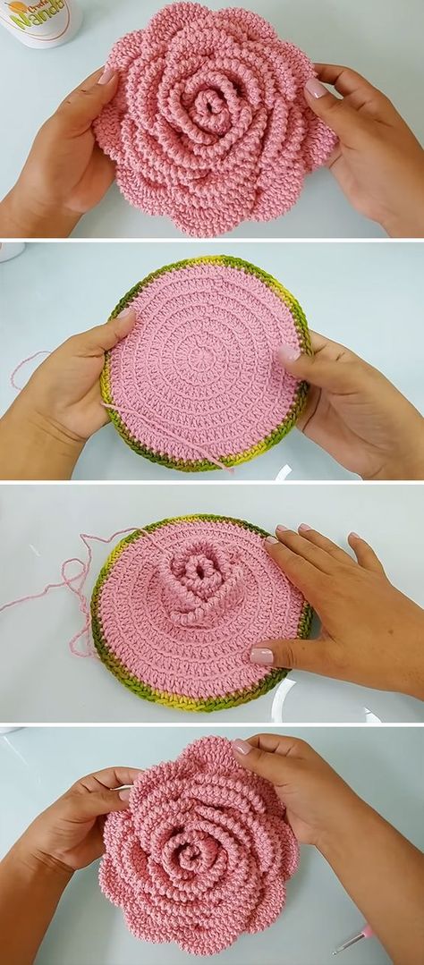 Cincin Diy, Crochet Rose Pattern, Confection Au Crochet, Crochet Simple, Crochet Stitches For Beginners, Haken Baby, Crochet Flower Tutorial, Crochet Rose, Crochet Diy