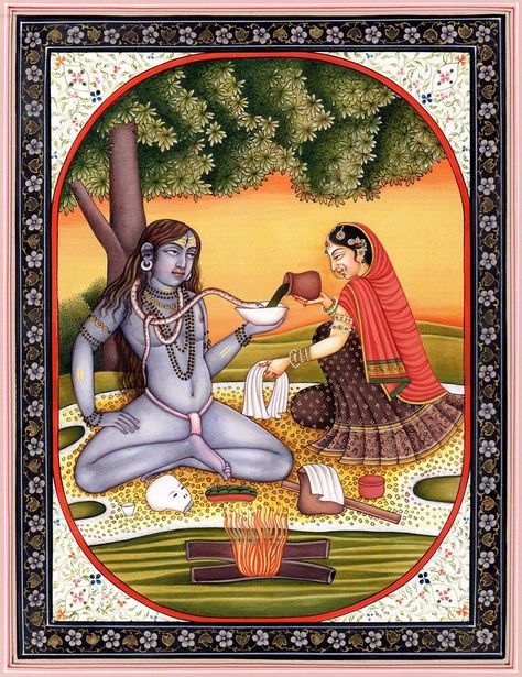 Lord Shiva And Parvati, Shiva And Parvati, Hindu Statues, Lord Shiva Family, Kali Goddess, Indian Painting, The Serpent, Shiva Shakti, Spring Awakening