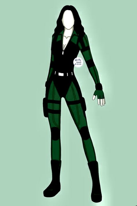 Green Super Hero Suit Female, Green Spy Outfit, Marvel Suits Design Female Green, Green Superhero Suit Female, Green Superhero Suit, Superhero Suit Design Female, Superhero Outfits Design, Green Suit Women, Emerald Green Outfit