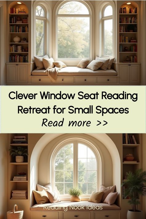 Minimalist window reading area with natural light and comfortable seating Bookshelf Around Bay Window, Small Room Reading Nook, Small Reading Nook Ideas, Reading Nook In Master, Book Nook Window, Bedroom Window Nook, Window Seat Bookshelf, Bookshelf Around Window, Closet Book Nook