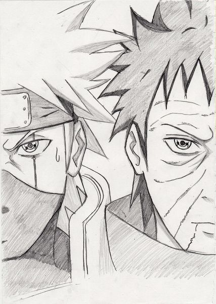 Kakashi And Obito Sketch, Kakashi Hatake Sketch, Kakashi Drawing, Kakashi Obito, Naruto Drawings Easy, Kakashi And Obito, Uchiha Obito, Naruto Sketch Drawing, Naruto Tattoo