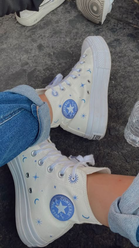 The Best 2000s Sneakers | Y2k Aesthetic Shoes | 2000s Fashion Shoes Ideas | 00s Aesthetic Style Sneakers | Y2k Fashion | 2000s Outfits | Hip Hop Celestial Converse, Cute Platform Converse, 2000s Fashion Shoes, Converse One Star Outfit, White And Blue Converse, 2000s Sneakers, Converse Platform Shoes, Converse Azul, 2000 Nike