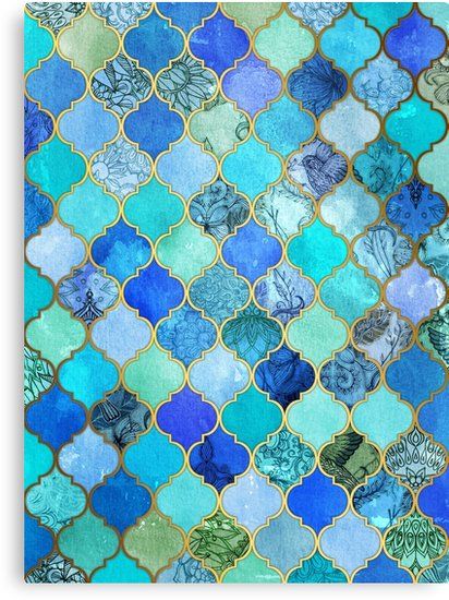 I wanted to do a work reminiscent of a mosaic made of brightly coloured, highly detailed and patterned ceramic tiles. I used bits and pieces of my own hand drawn patterns to decorate them. : ) • Millions of unique designs by independent artists. Find your thing. Moroccan Tile Pattern, Moroccan Tiles Pattern, Room Tiles, Moroccan Tiles, Trendy Living Rooms, Moroccan Tile, Tile Pattern, Blue Living Room, Blue Bathroom