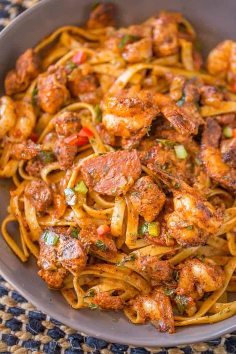 Easy Cajun Jambalaya Pasta - Dinner, then Dessert Pasta Jambalaya, Jambalaya Pasta Recipe, Louisiana Chicken Pasta, Jambalaya Pasta, Jambalaya Recipe Easy, Cajun Jambalaya, Easy Cajun, Dinner Then Dessert, Homemade Cajun Seasoning