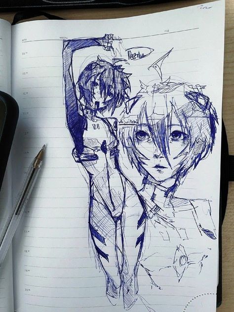 Evangelion Artstyle, Side Pov Sketch, Evangelion Art Style, Neon Genesis Evangelion Sketch, Rei Ayanami Sketch, Drawing Trends Tiktok, Tiktok Drawing Trends, Dekoiichan Art, Rei Ayanami Drawing