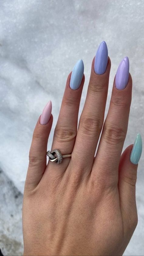 Blue Purple Nails Ideas, Pink Purple Blue Nails, Nails Blue And Purple, Purple Blue Nails, Nails Aesthetic Pink, Blue And Purple Nails, Blue Pink Nails, Purple Pink Nails, Purple And Blue Nails