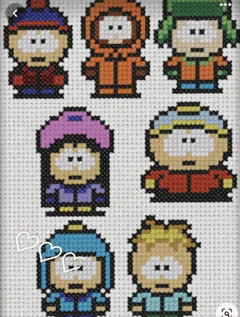 Pixelated South Park, South Park Grid Art, South Park Graph Paper, Timmy South Park Perler Beads, South Park Melty Beads, Kenny Perler Beads, South Park Beads, South Park Bead Pattern, Pixel Drawing South Park