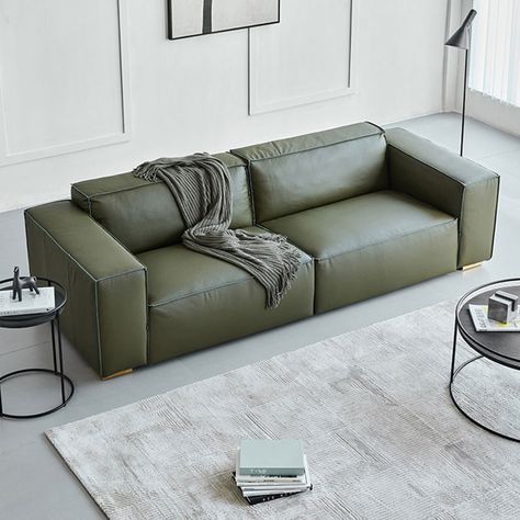 MABOLUS AABB678115704801ML&Color&Size Leather Sofa | Wayfair Extendable Sofa, Sofa Colour Combinations, Modern Leather Couch, Green Leather Sofa, Modern Leather Sofa, Sofa Colors, Leather Couch, Gray Interior, Living Room Furniture Sofas