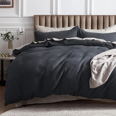 Cotton Waffle Weave Duvet Cover Set, Soft and Breathable Duvet Cover Set - On Sale - Bed Bath & Beyond - 40135790 Charcoal Duvet, Black Bedspread, Modern Cozy Bedroom, Matt Interior, Sugarberry Cottage, Textured Duvet Cover, Textured Duvet, New Home Essentials, White Duvet Cover