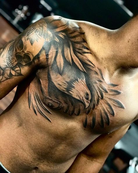 @tattoo.sal freehand eagle big chest tattoo Only in @seventhsealtattoo —— For info and booking Tattoo.sal13@gmail.com —— #realismtattoo… Half Chest Tattoo, Chest Tattoo Designs Female, Lion Chest Tattoo, Eagle Chest Tattoo, Fighter Tattoos, Arm Tattoos Black, Tattoo Font For Men, Fire Fighter Tattoos, Free Hand Tattoo