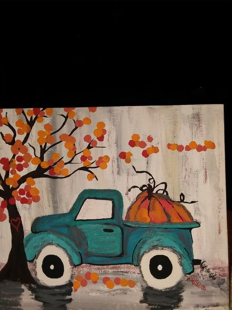 Fall Easy Acrylic Painting Ideas, Fall Truck Paintings On Canvas, Cute Simple Fall Paintings, Fall Art Painting Canvases, Fall Vibes Painting, Pumpkin Painting Ideas For School, Fall Canvas Painting Ideas Couples, Fall Painting Inspo Easy, Cute Fall Canvas Paintings