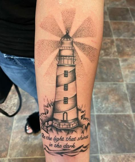 Lighthouse Shin Tattoo, Lighthouse Flash Tattoo, Black And White Lighthouse Tattoo, Christian Lighthouse Tattoo, Lighthouse Memorial Tattoo, Cape Hatteras Lighthouse Tattoo, Lighthouse Tattoos For Women, Light House Tattoo Design, Lighthouse Tattoo For Women