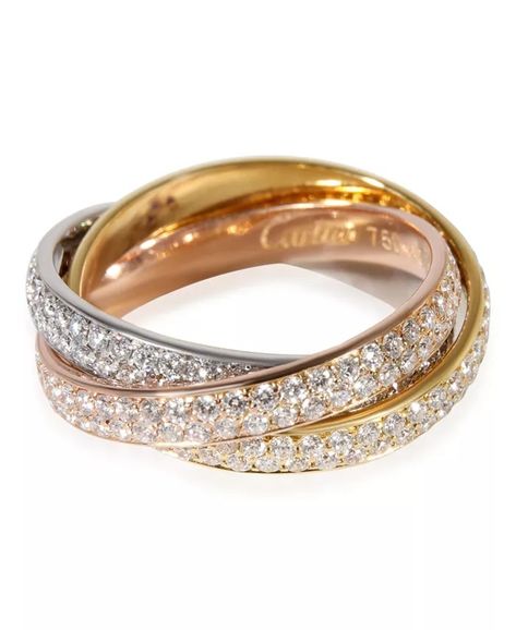 Pre-Owned Cartier - Trinity Diamond Ring in 18K 3-Tone Gold Cartier Love, Platinum Ring, Ring Jewelry, Bling Bling, Cartier, Diamond Ring, Gold Jewelry, Platinum, Jewelry Accessories