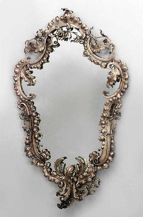 French Victorian Bronze Dore Shaped Wall Mirror Scroll And Floral Design  c.19th Century Ornate Mirrors, Mirror Bronze, Rococo Interior, Victorian Mirror, French Mirror, French Victorian, Elegant Mirrors, Large Wall Mirror, Ornate Mirror