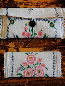 xoxo Grandma: 20 Fabulous Ways to Repurpose Linens Recycled Embroidery, Repurposed Linens, Doily Crafts, Vintage Handkerchiefs Crafts, Handkerchief Crafts, Vintage Hankies, Embroidery Vintage, Vintage Napkins, Embroidered Tablecloth