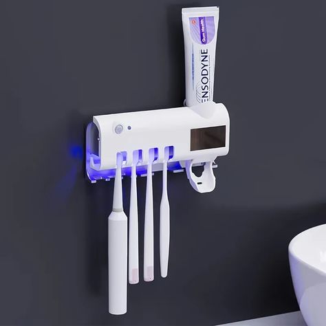 1pc Toothbrush Uv Sterilizer Smart Disinfection Wall Mounted Toothbrush Holder Bathroom Accessories - Home & Kitchen - Temu Australia Bathroom Toothbrush Storage, Uv Toothbrush Sanitizer, Wall Mounted Toothbrush Holder, Toothbrush And Toothpaste Holder, Sikat Gigi, Sanitize Toothbrush, Toothpaste Squeezer, Pasta Dental, Toothbrush Case