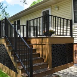 Diy Deck Decor, Lattice Deck, Luxury Outdoor Spaces, Deck Skirting, Black Lattice, Front Porch Design, Deck Builders, Beautiful Outdoor Spaces, Backyard Inspiration