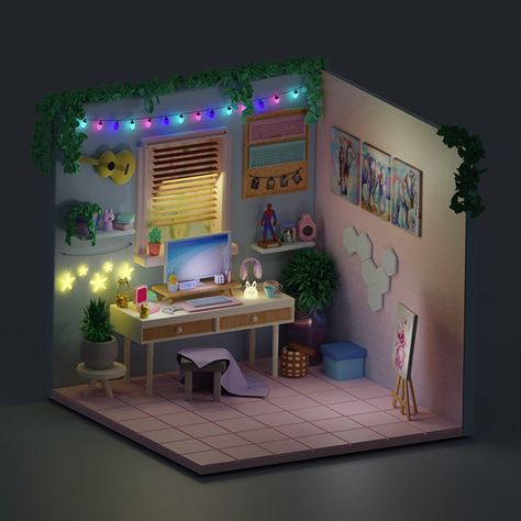 3d Room Art Project, 3d Rooms Drawing, Blender 3d Room, 3d Low Poly Room, Isometric 3d Room, Sims 4 Bedroom Blender Scene, Middle School Projects, 3d Art Projects, Art Studio Room