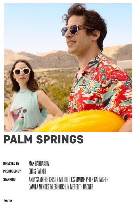 Minimal Polaroid Movie Poster Palm Springs Movie, Palm Springs Poster, Meredith Hagner, Jorma Taccone, Spring Movie, Polaroid Movie Poster, Minimalist Polaroid Poster, Dog Movies, Palm Spring