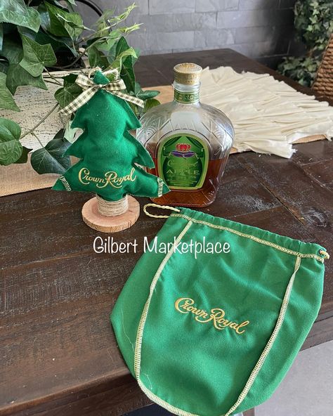 Chistmas tree diy by Gilbert Marketplace Crown Royal Christmas Tree Ornaments, Repurpose Crown Royal Bags, What To Make With Crown Royal Bags, Crown Royal Bags Craft Ideas Diy, Crown Royal Bag Christmas Tree, Crown Royal Bag Crafts Diy, Repurposed Crown Royal Bottles, Crafts With Crown Royal Bags, Crown Bag Crafts