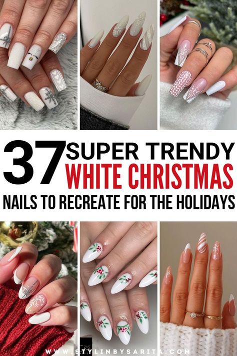 white christmas nails White Christmas Nails Simple, Christmas Almond Nails Ideas, Elegant Christmas Nails Classy Holidays, Nails White Christmas, White Christmas Nail Designs, Christmas Nails White, Christmas Nails Simple, Nails Milky, White Christmas Nails