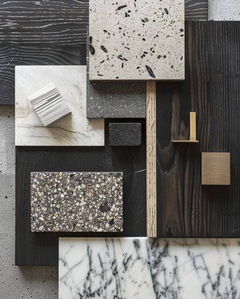 It’s Mood Board Monday over here at Dallago Associates!  Check out these dark, moody aesthetics paired with unique textiles.   Looking for inspiration? Save this post to bring a touch of moody elegance to your restaurant or hotel! 🌟 Tiles Inspiration, Luxury Materials, Material Board, White Bar, Material Science, Office Inspo, Apartment Renovation, Exterior Paint Colors For House, Tile Inspiration