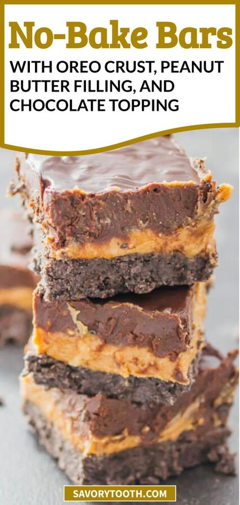 Peanut Butter Desserts Easy, Bars With Chocolate Chips, Oreo Peanut Butter, Dessert Oreo, Peanut Butter No Bake, Butter Bars, Dessert Bar Recipe, Oreo Crust, Lost 100 Pounds