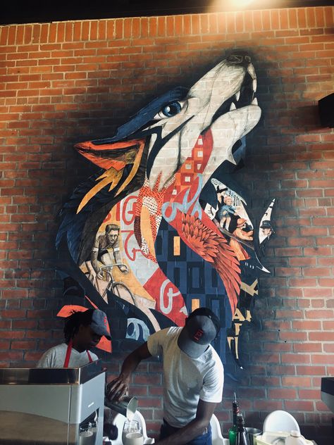 Wolf Mural, Pretoria South Africa, Mural Ideas, Howl At The Moon, Murals Street Art, Pretoria, Restaurant Interior, Best Interior, Bold Colors