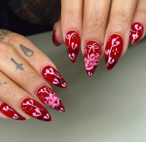 Vday Nails, Witchy Nails, Dots Nails, Fire Nails, Dream Nails, Funky Nails, Pretty Acrylic Nails, Floral Nails, Valentine's Day Nails