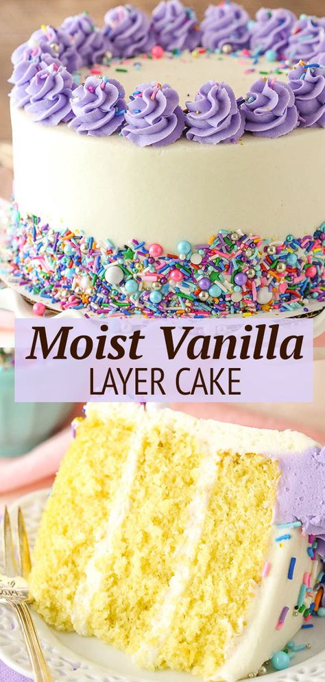 Fluffy Vanilla Cake Recipe, Vanilla Layer Cake Recipe, Soft Vanilla Cake, Vanilla Layer Cake, Easy Vanilla Cake Recipe, Moist Vanilla Cake, Homemade Birthday Cakes, Vanilla Cake Recipe, Cake Recipes From Scratch