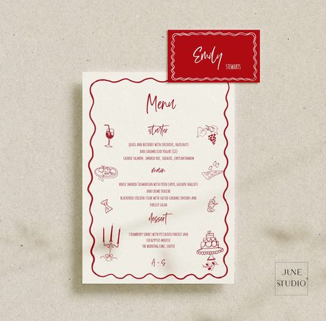 Wedding Menu + Place Card Set Template Artsy Hand drawn Italian Themed That's Amore Menu + Name Card Set Food Sketch Illustrated Meal Choice Italian Wedding Place Cards, Italian Menu Design, Christmas Menu Design, Food Sketch, Hand Drawn Wedding, Hens Party, Party Bundles, Name Card, Change Text