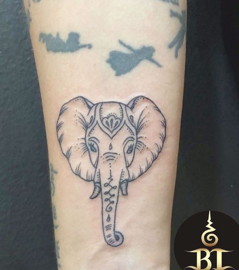 Done an elephant tattoo by  #bttattoo #bttattoothailand #thaitattoo #bangkoktattoo #bangkoktattooshop #bangkoktattoostudio #thailandtattoo #thailandtattooshop #thailand #bangkok #tattoo Small Thai Tattoo, Thai Elephant Tattoo, Indian Elephant Tattoo, Small Elephant Tattoo, Thai Tattoos, Bullet Tattoo, Mandala Elephant Tattoo, Pyramid Tattoo, Animal Tattoos For Women