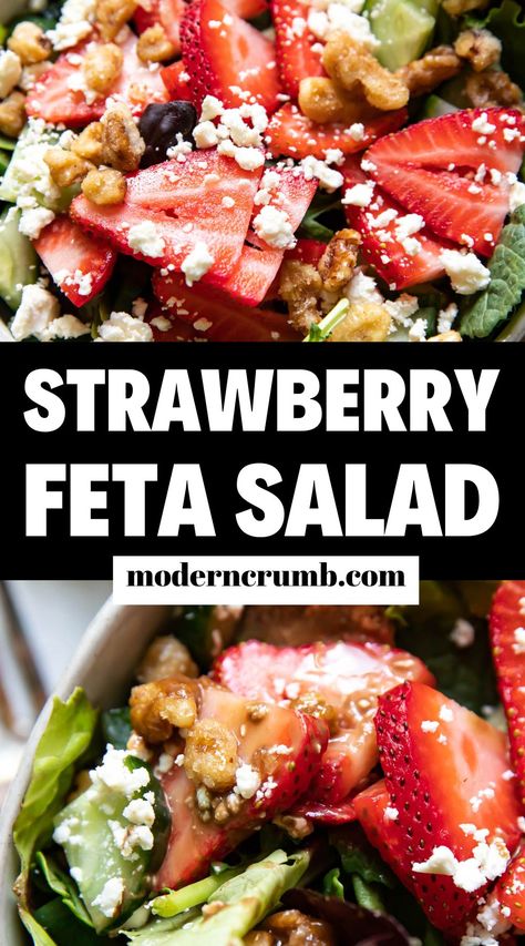 Spring Mix Salad Recipes Feta, Strawberry Salad With Feta Cheese, Salad With Berries And Feta, Salads With Feta Cheese Healthy, Lettuce Salad With Strawberries, Fresh Strawberry Salad, Strawberry Feta Salad Recipe, Strawberry Lettuce Salad Recipes, Strawberry Feta Salad