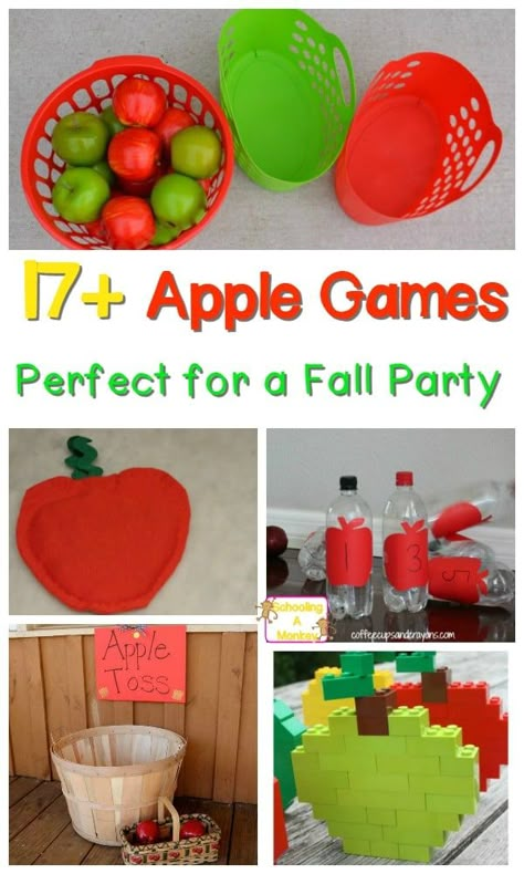 Apple Theme Games, Family Fun Night Ideas, Apple Theme Parties, Fall Party Snacks, Apple Games, Apple Birthday, Apple Festival, Fall Family Fun, Festival Games