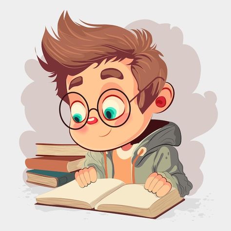 Chibi Studying, Reading Aesthetic Cartoon, Cartoon Studying, Studying Cartoon, Cartoon Reading Book, Study Cartoon, Reading Book Cartoon, Evs Project, Read Illustration