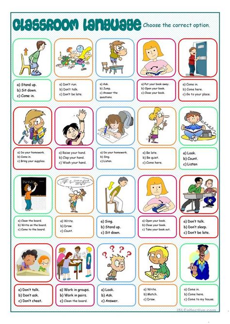 Classroom Rules Activities, Classroom Commands, English Classroom Posters, English Exercises, Kids English, English Classroom, English Language Teaching, English Lessons For Kids, Classroom Language