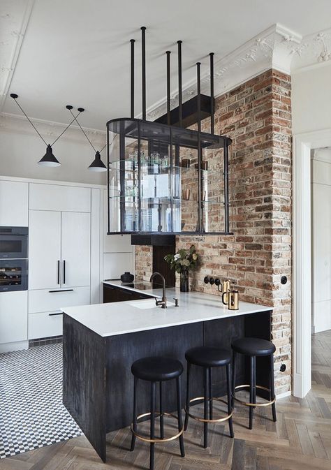 Loft Kitchen, Industrial Style Kitchen, Brick Walls, Whatsapp Web, Loft Apartment, Kitchen Photos, Apartment Kitchen, Style Kitchen, Human Being