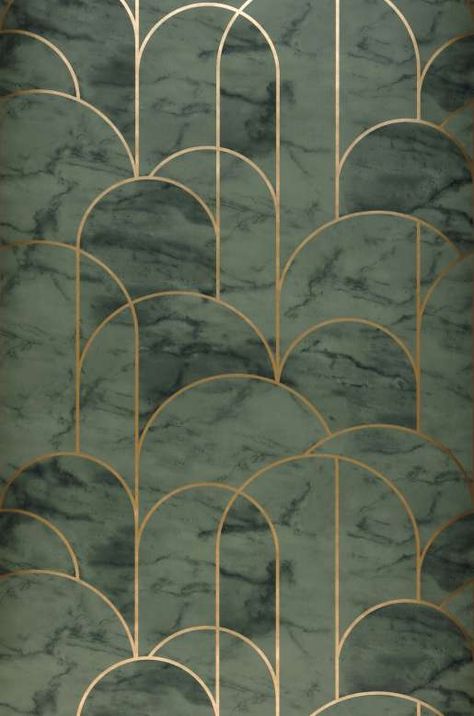 Art Deco wallpaper | Sensual Gatsby Style of the 1920s & 1930s | Wallpaper from the 70s Pine Green Wallpaper, 1930s Wallpaper, Marbled Background, Gala Ideas, Deco Wallpaper, Gatsby Style, Art Deco Wallpaper, Pine Green, Green Wallpaper