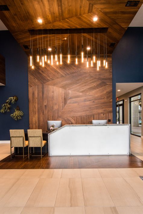 Clubhouse Reception Lobby, Leasing Desk Design, Commercial Reception, Commercial Interior Design Office, Modern Office Reception, Office Lobby Design, Law Firm Office, Law Office Design, Modern Eclectic Interior